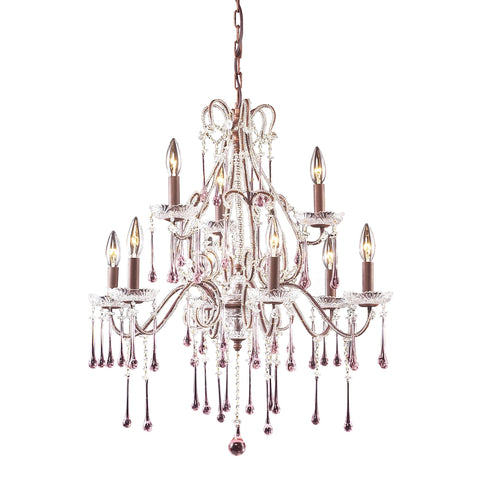 Opulence 9-Light Rust with Rose Crystals Light Vintage Fixture Chandelier
