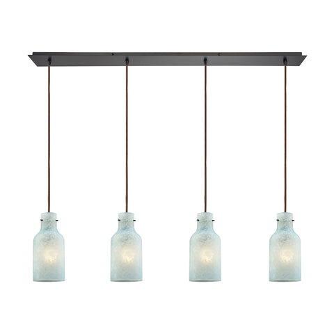 Weatherly 4 Light Linear Pan Oil Rubbed Bronze with Chalky Seafoam Glass Pendant