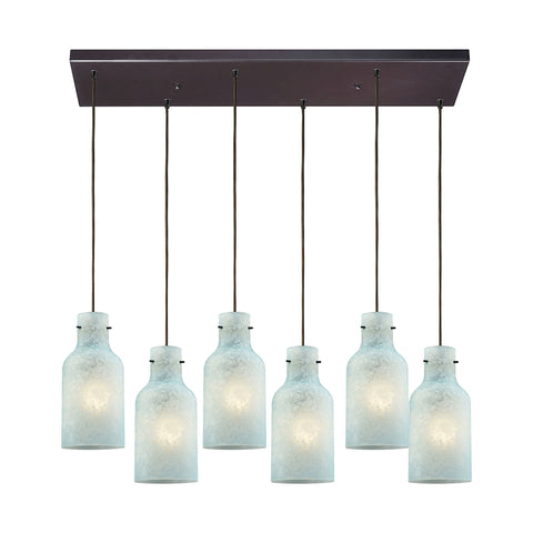 Weatherly 6 Light Rectangle Oil Rubbed Bronze with Chalky Seafoam Glass Pendant