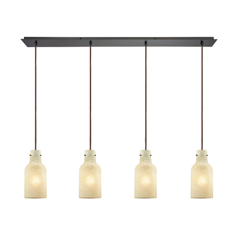 Weatherly 4 Light Linear Pan Oil Rubbed Bronze with Chalky Beige Glass Pendant