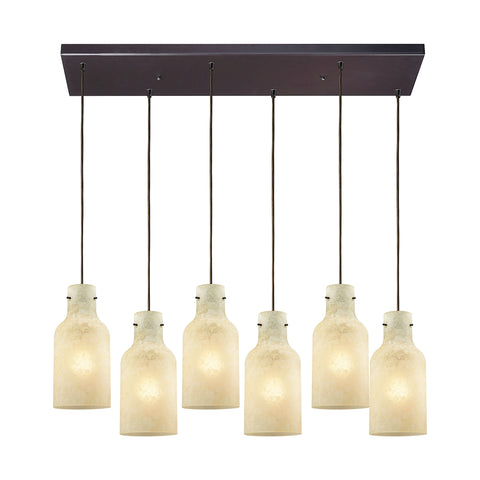 Weatherly 6 Light Rectangle Oil Rubbed Bronze with Chalky Beige Glass Pendant
