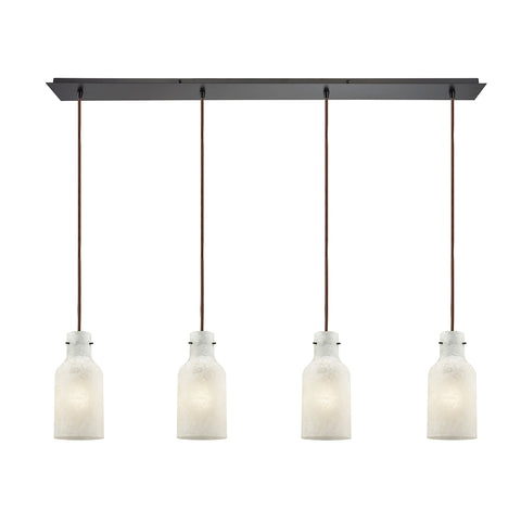 Weatherly 4 Light Linear Pan Oil Rubbed Bronze with Chalky White Glass Pendant