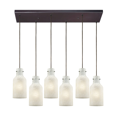 Weatherly 6 Light Rectangle Oil Rubbed Bronze with Chalky White Glass Pendant
