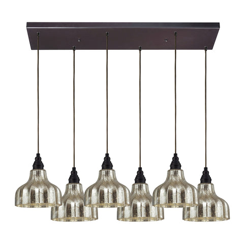 Danica 6 Light Oiled Bronze and Mercury Glass Vintage Fixture Mini Pendant
