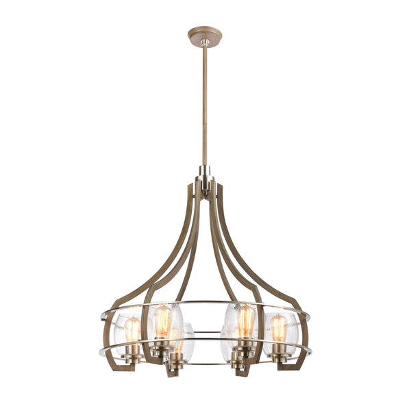 Bixler 6-Light Wood with Seedy Glass Light Vintage Fixture Ceiling Chandelier