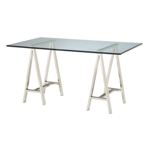 Sterling Coastal Cool Metal & Glass Architect's Desk (Silver with Clear Top)