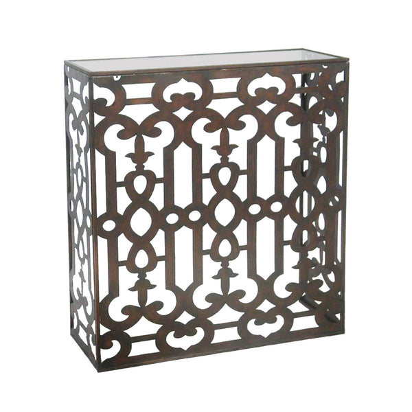 Sterling Demille Metal & Glass  Side Table (Brown with Clear Top)