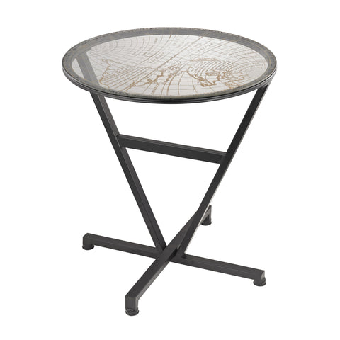 Sterling World Map Metal & Glass Table (Black with Clear & Gold Top)