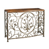 Sterling Floral Scroll Wood & Metal Console Table (Silver & Walnut)