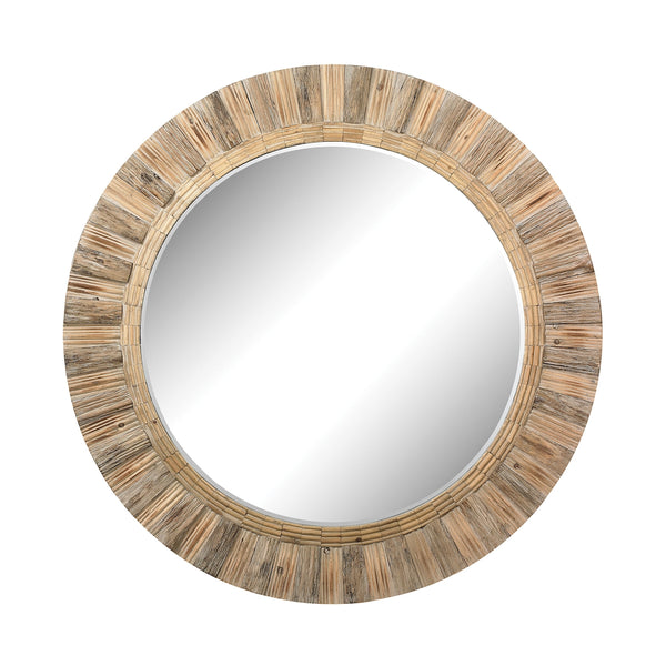 Oversized Round Wood Natural Drift Home Beveled Mounted Wall Mirror