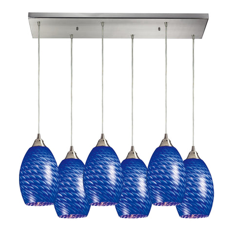 Mulinello 6- Light Satin Nickel Light Glass Vintage Fixture Ceiling Mini Pendant