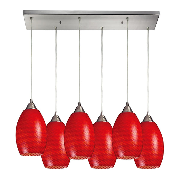 Mulinello 6- Light Satin Nickel Light Glass Vintage Fixture Ceiling Mini Pendant