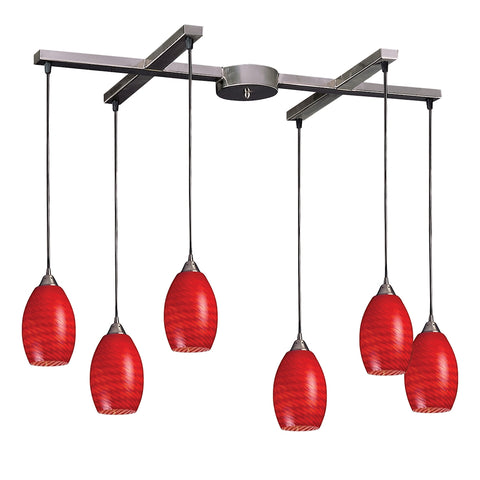 Mulinello Collection Scarlet Red 'H' Bar Glass Vintage Fixture Ceiling Pendant