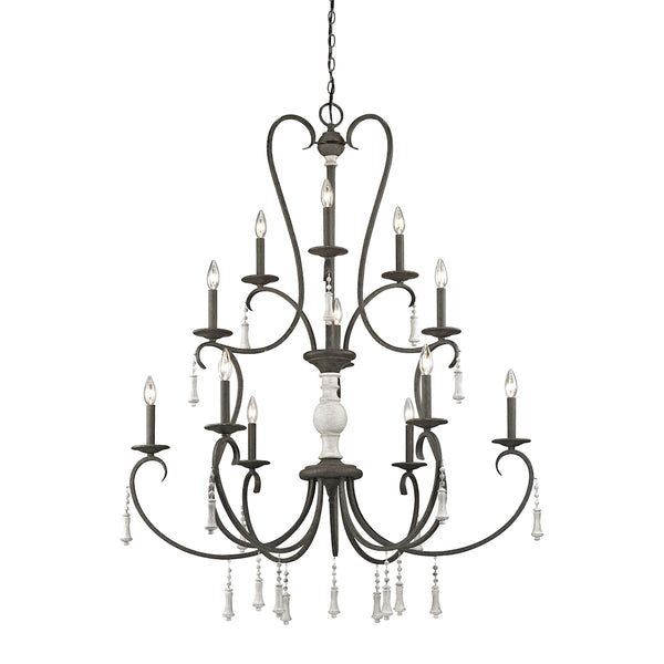 Porto Cristo 12-Light Palermo Rust with Birch Accents Light Vintage Chandelier