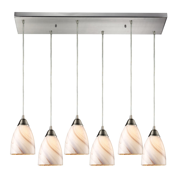 Pierra 6- Light Satin Nickel Light Glass Vintage Fixture Ceiling Mini Pendant