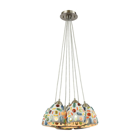 Options 7 Light Satin Nickel Light Glass Vintage Fixture Ceiling Pendant