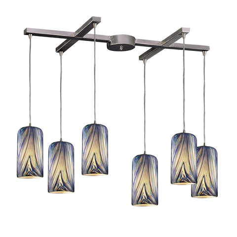 Molten Ocean Light Glass Satin Nickel Vintage Fixture Ceiling Pendant