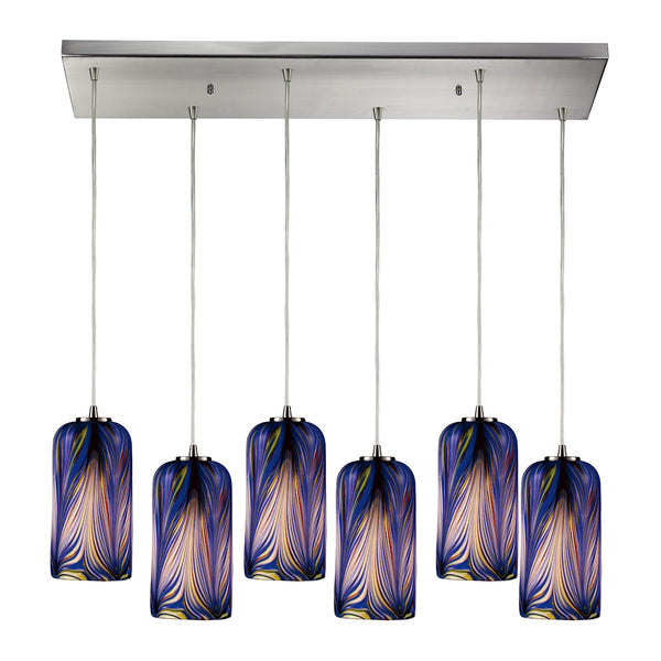 Molten 6- Light Satin Nickel Light Glass Vintage Fixture Ceiling Mini Pendant