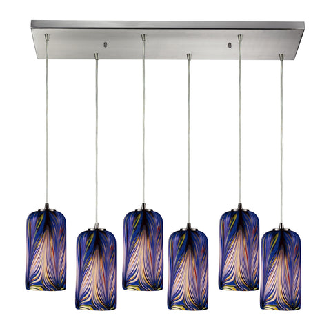 Molten 6- Light Satin Nickel Light Glass Vintage Fixture Ceiling Mini Pendant