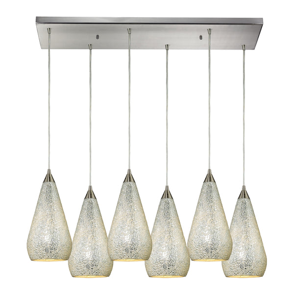 Curvalo 6- Light Satin Nickel Light Glass Vintage Fixture Ceiling Mini Pendant