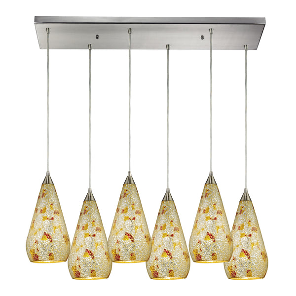 Curvalo 6- Light Satin Nickel Light Glass Vintage Fixture Ceiling Mini Pendant