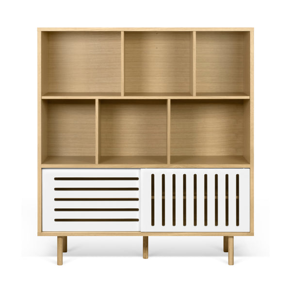 The TemaHome Dann Stripes Oak Pure White Cupboard with Oak Feet 9500.402562