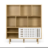 Tema Dann Stripes Oak Pure White Cupboard with Oak Feet