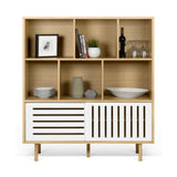 Tema Dann Stripes Oak Pure White Cupboard with Oak Feet