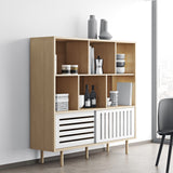 Tema Dann Stripes Oak Pure White Cupboard with Oak Feet