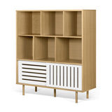 Tema Dann Stripes Oak Pure White Cupboard with Oak Feet