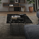 Tema Helix 47x30 Marble Coffee Table with Black Steel Legs