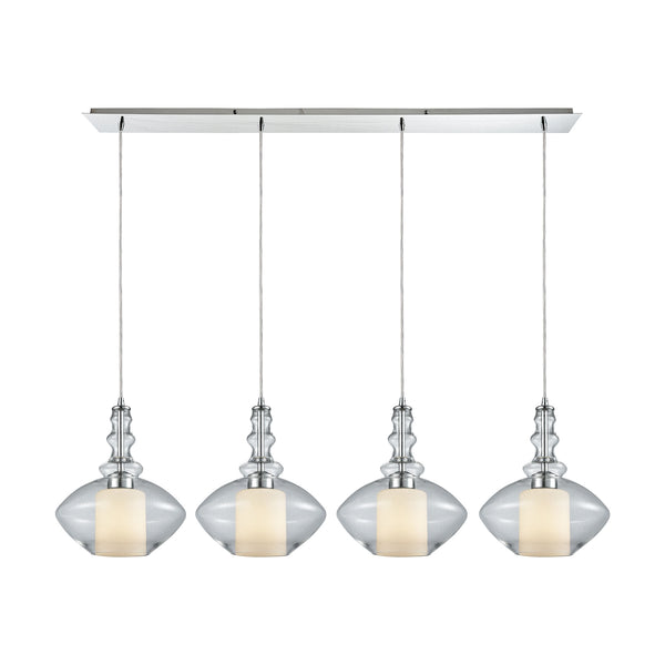 Alora 4 Light Linear Pan Polished Chrome Opal White Glass Inside Clear Pendant