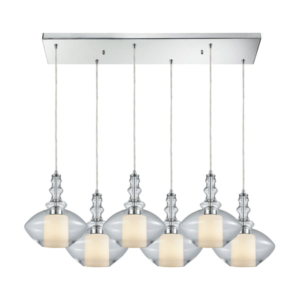 Alora 6-Light Rectangle Polished Chrome with Clear Glass Vintage Pendant