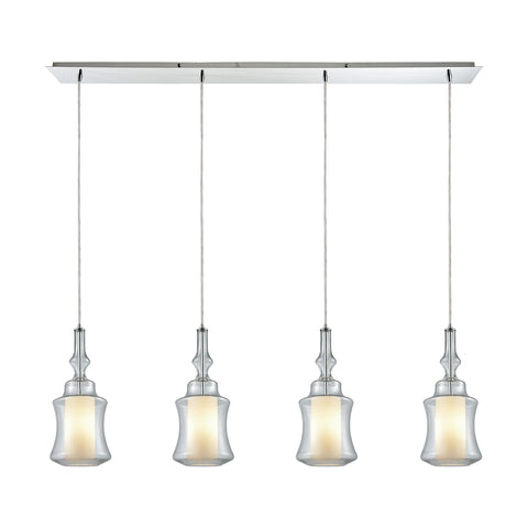 Alora 4 Light Linear Pan Polished Chrome Opal White Glass Inside Clear Pendant