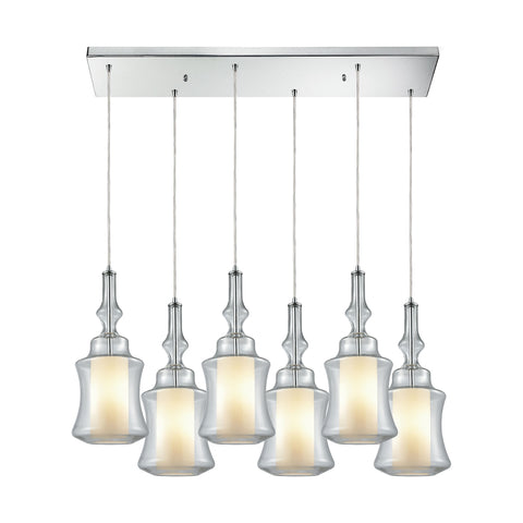 Alora 6 Light Rectangle Polished Chrome Opal White Glass Inside Clear Pendant