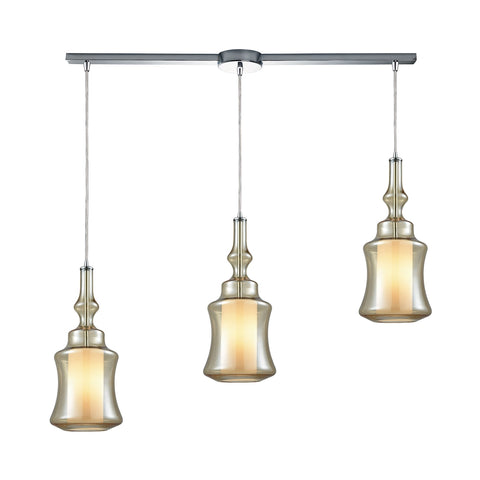 Alora 3 Light Linear Bar Polished Chrome Opal White Glass Champagne Gl Pendant