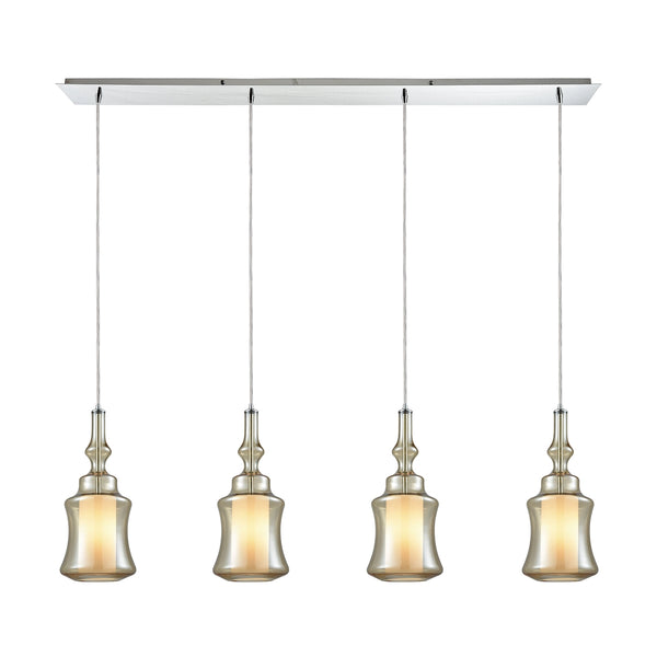 Alora 4 Light Linear Pan Polished Chrome Opal White Glass Champagne Gl Pendant