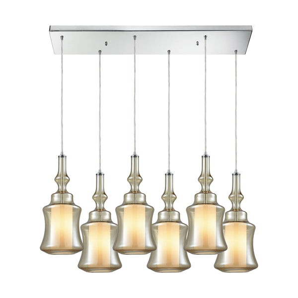 Alora 6-Light Rectangle Polished Chrome with Champagne Glass Pendant