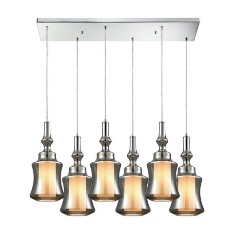 Alora 6-Light Rectangle Polished Chrome with Smoke Glass Vintage Pendant