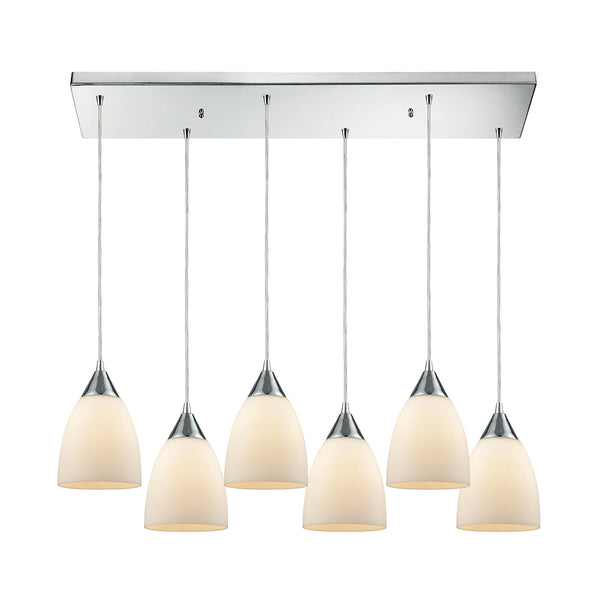 Merida 6 Light Rectangle Polished Chrome with Opal White Linen Glass Pendant