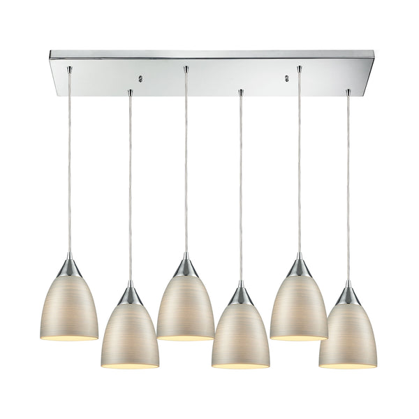 Merida 6 Light Rectangle Polished Chrome with Silver Linen Glass Pendant