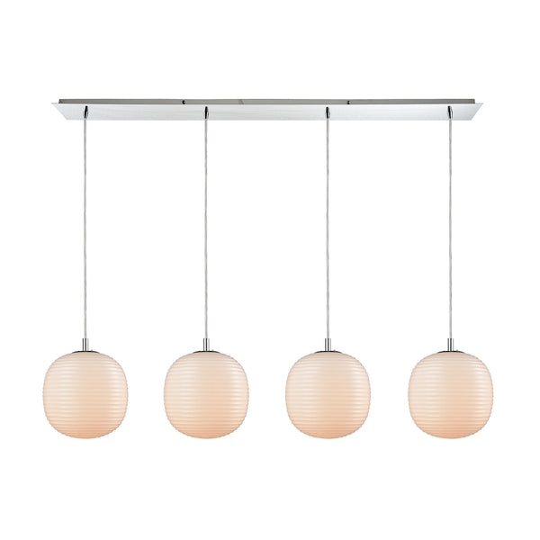 Beehive 4 Light Linear Pan Polished Chrome with Opal White Beehive Glass Pendant