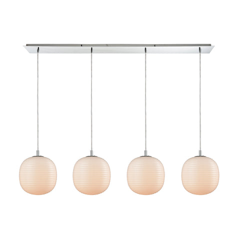Beehive 4 Light Linear Pan Polished Chrome with Opal White Beehive Glass Pendant