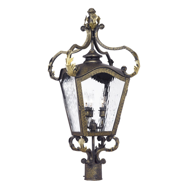 Artistic Ltg Lantern Castle Bronze Water Glass Light Outdoor Garden Post Mount