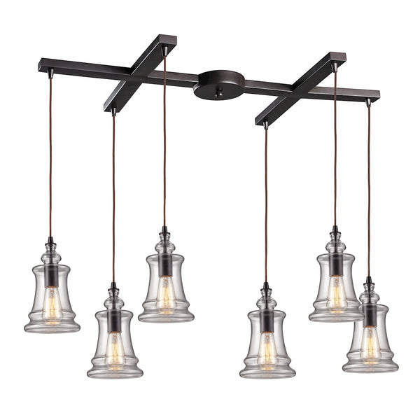 Menlow Park 6-Light Oiled Bronze Light Glass Vintage Fixture Ceiling Pendant