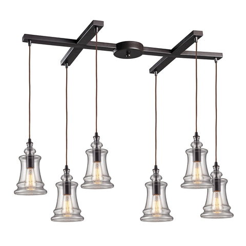 Menlow Park 6-Light Oiled Bronze Light Glass Vintage Fixture Ceiling Pendant