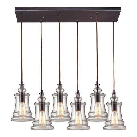 Menlow Park 6-Light Oiled Bronze Light Glass Vintage Fixture Ceiling Pendant