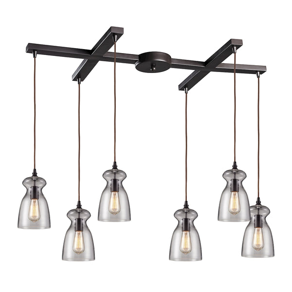 Menlow Park 6-Light Oiled Bronze Light Glass Vintage Fixture Ceiling Pendant