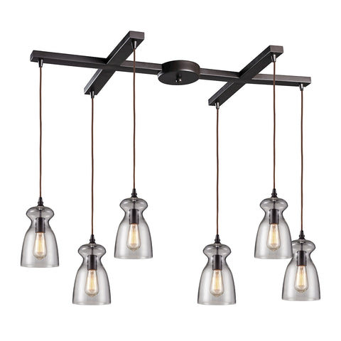 Menlow Park 6-Light Oiled Bronze Light Glass Vintage Fixture Ceiling Pendant