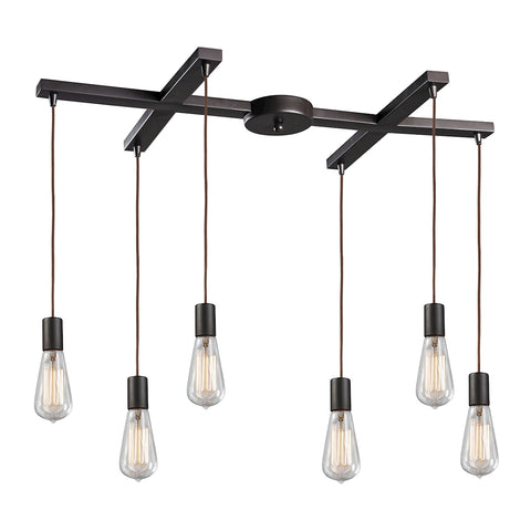 Menlow Park 6-Light Oiled Bronze Light Glass Vintage Fixture Ceiling Pendant